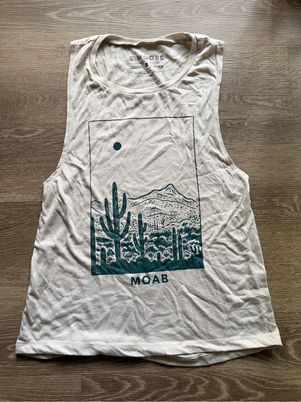 Moab Utah Cream Tank Top with Forest Green Desert Print